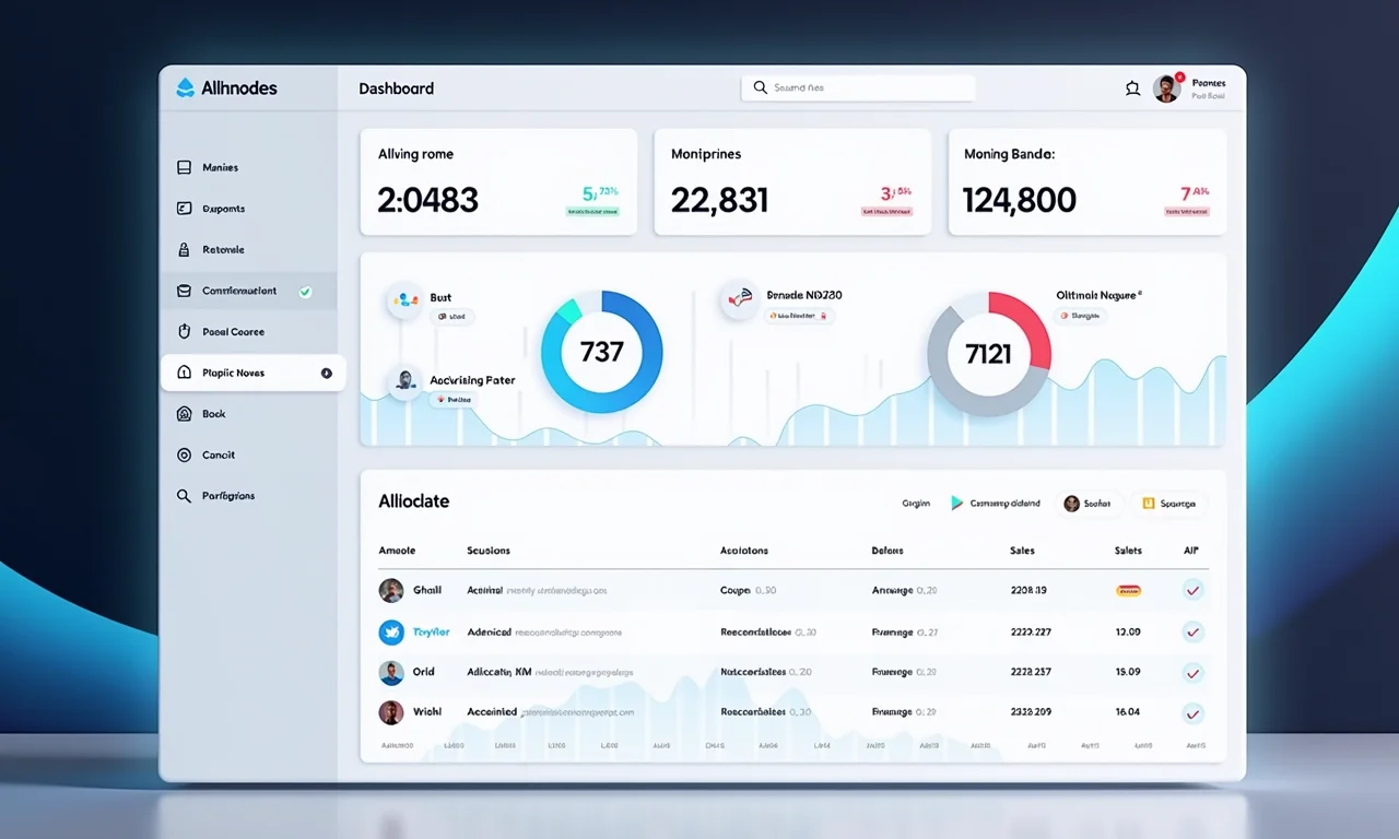 Interface do painel Allnodes mostrando status de nós blockchain.