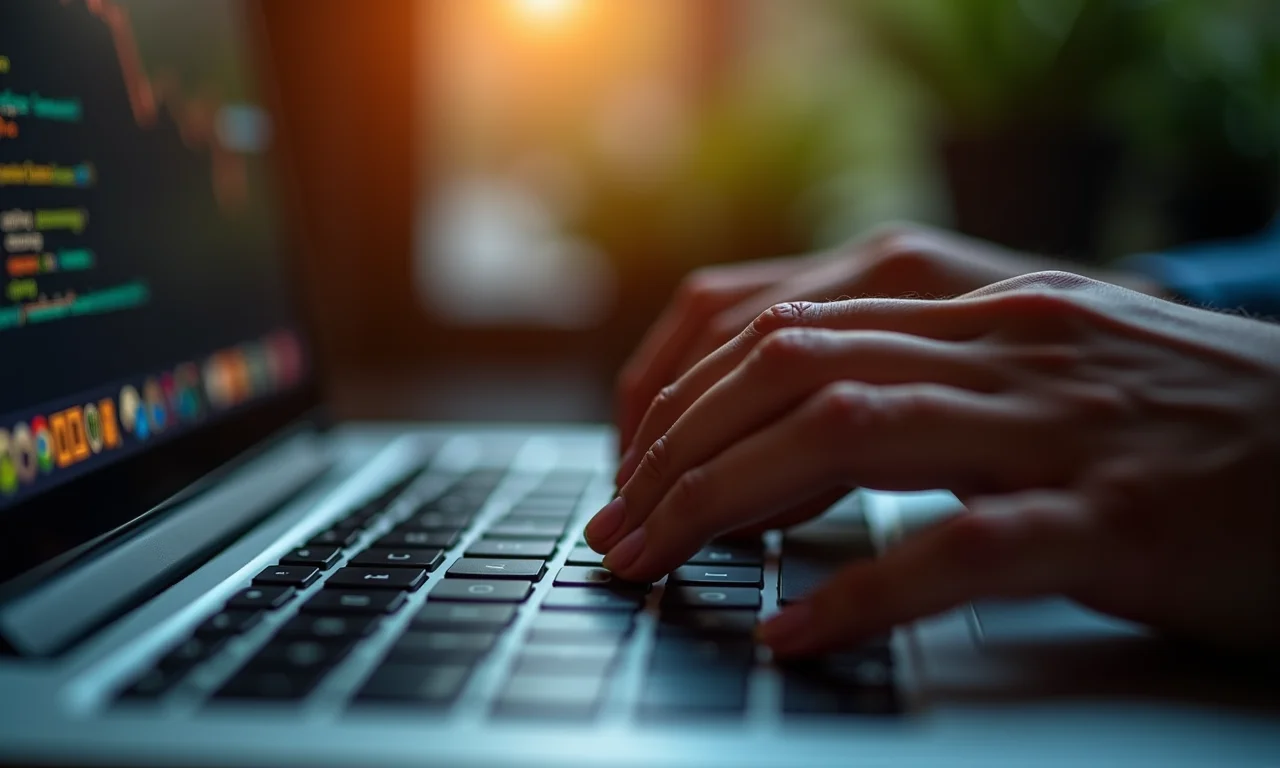 Mãos digitando palavras-chave estratégicas na barra de pesquisa do Gemini.