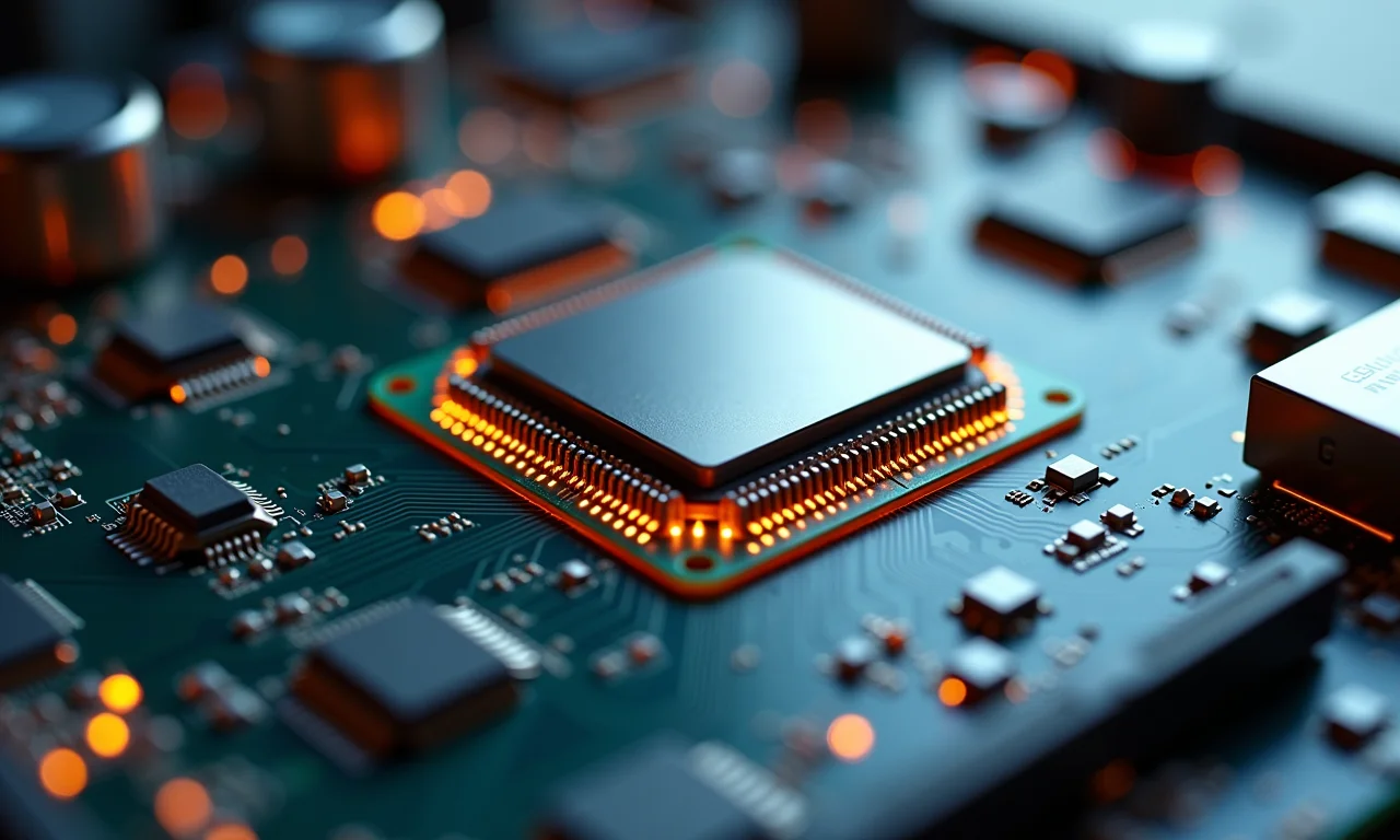 Memória cache de um processador em close-up, acesso rápido a dados.