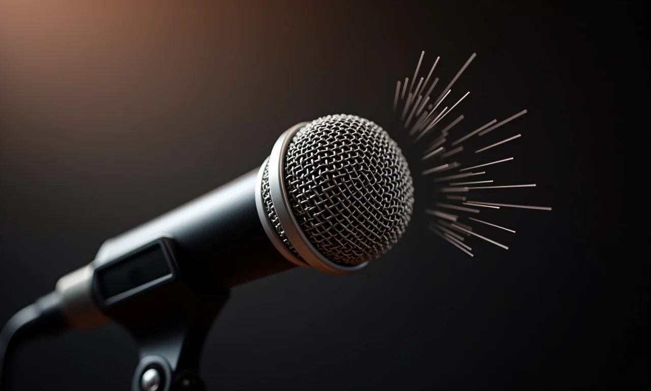 Microfone condensador captando ondas sonoras detalhadas para ASMR.