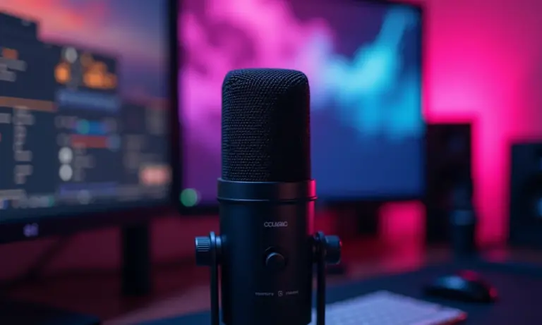 Microfone USB para podcast com iluminação profissional