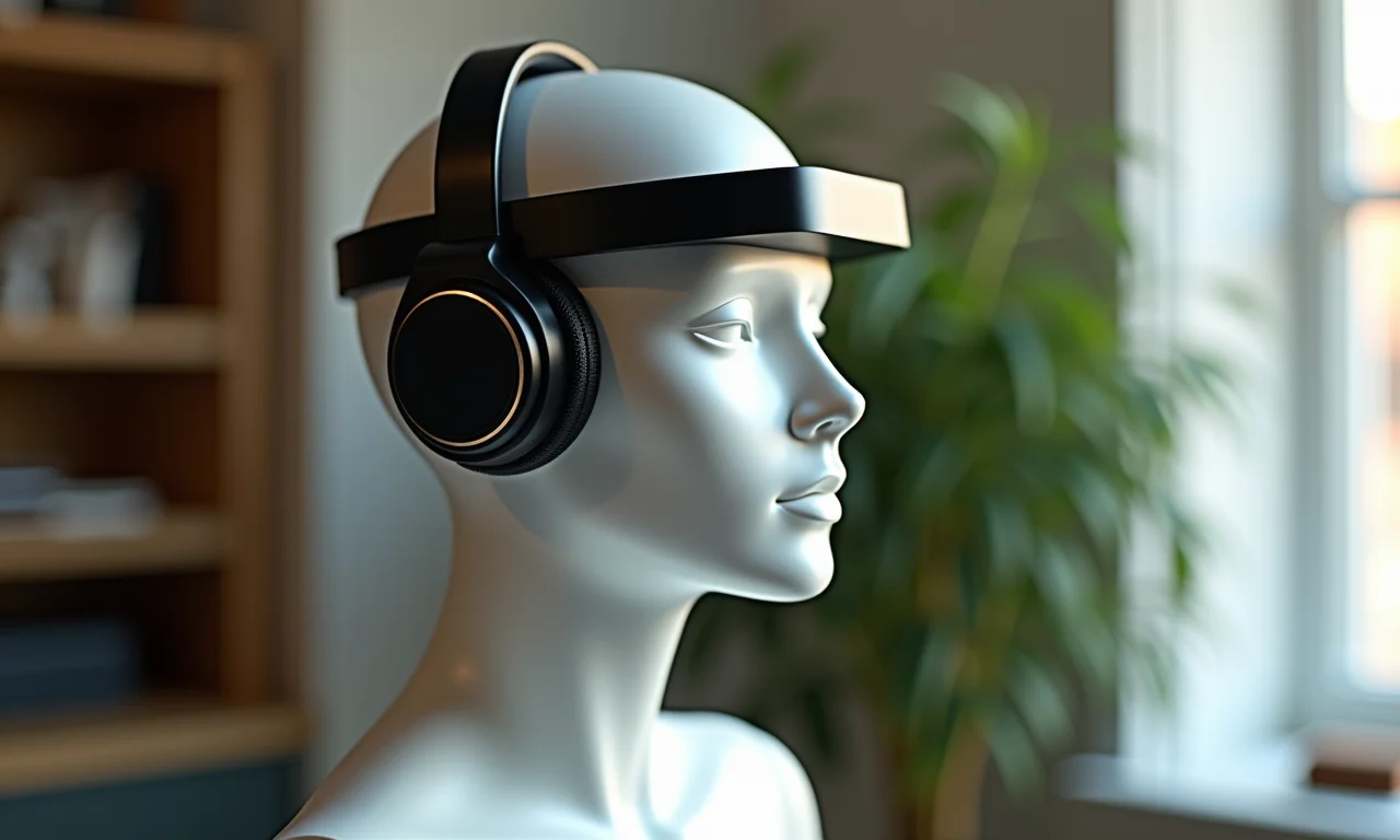 Microfones binaurais em cabeça de manequim capturando áudio 3D.