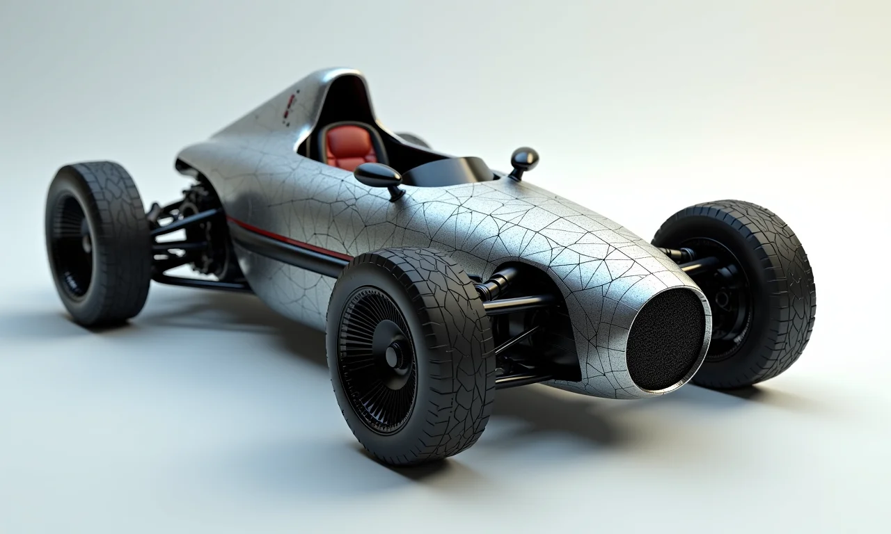 Modelo 3D detalhado de um veículo futurista criado com Mesh Shaders.