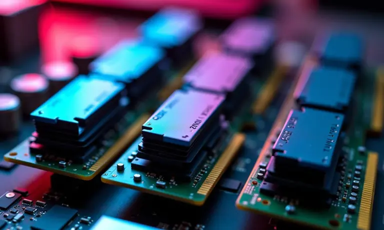 Módulos de memória RAM com chips visíveis e dissipadores de calor.
