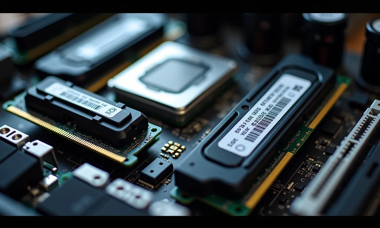 Módulos de memória RAM dispostos próximos a um processador.