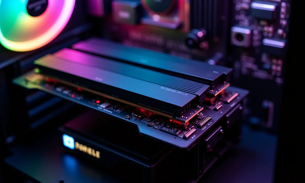 Módulos de memória RAM instalados em placa mãe.