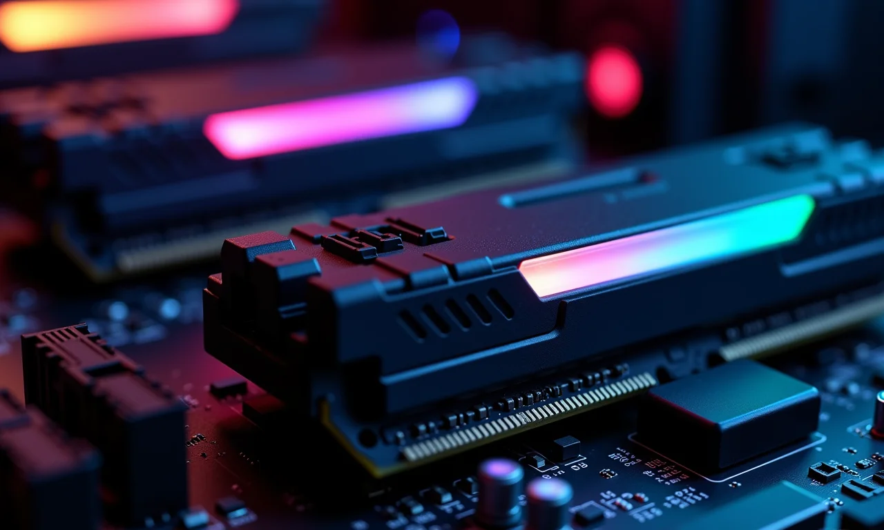 Módulos de memória RAM instalados em placa-mãe.