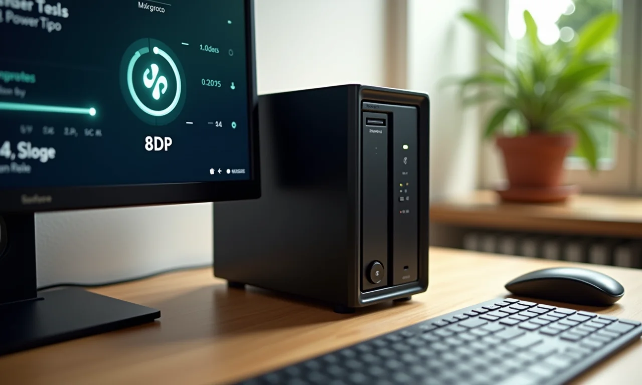 Monitor mostrando o consumo de energia (TDP) de um sistema NAS caseiro.