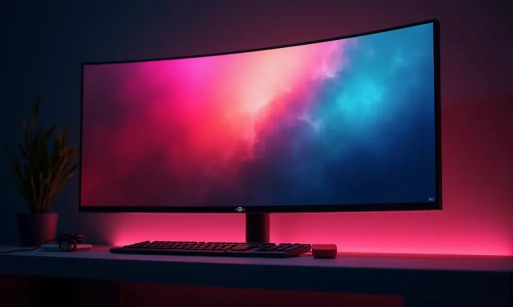 Monitor ultrawide de alta resolução com cores vibrantes