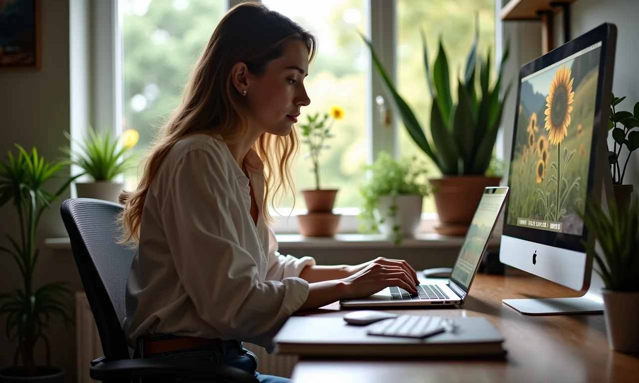 Mulher acessando PC remotamente para trabalho flexível