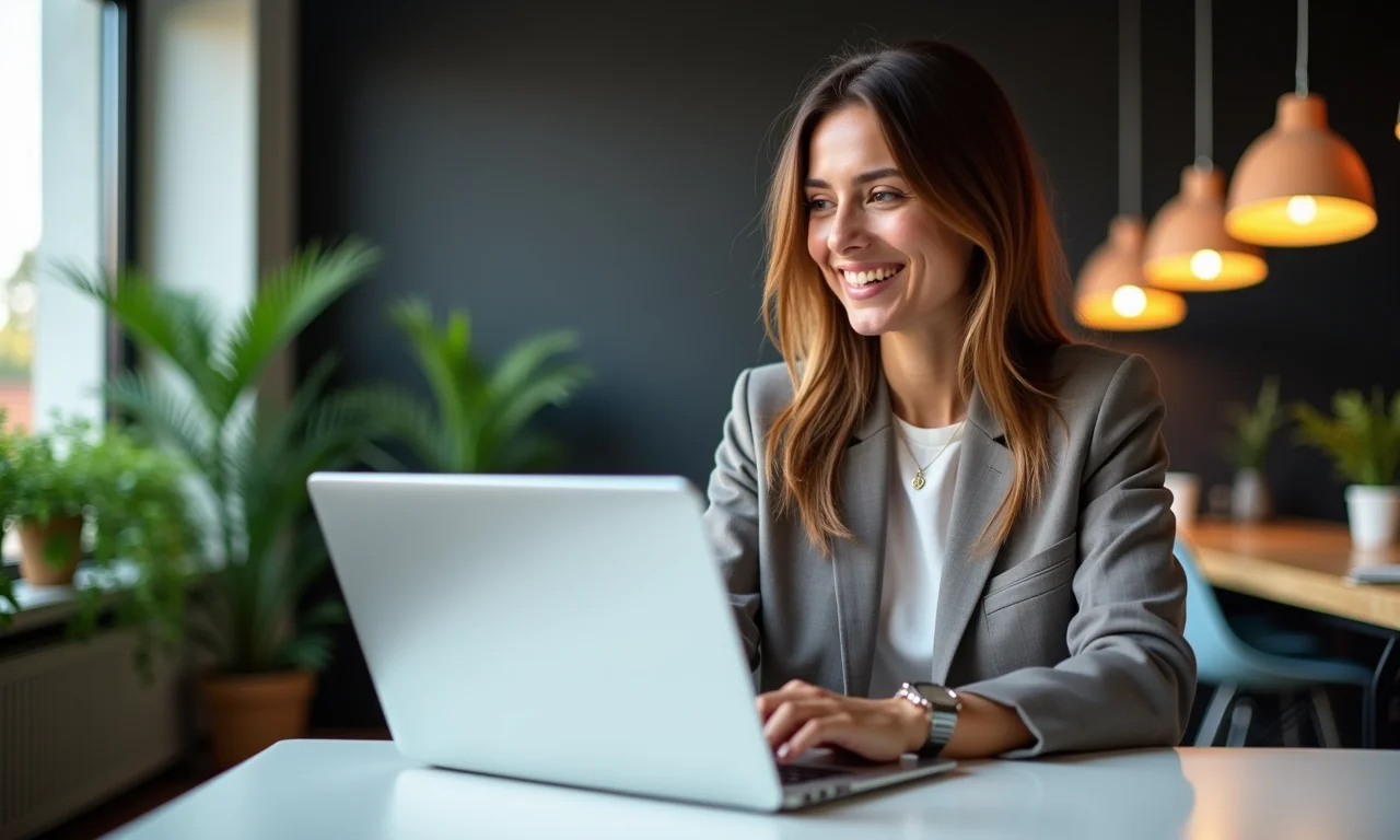 Mulher analisando dados de performance do site no laptop com Freshping.