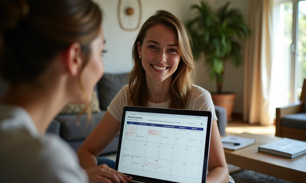 Mulher planejando viagem e consultando política de reembolso de hospedagem online.