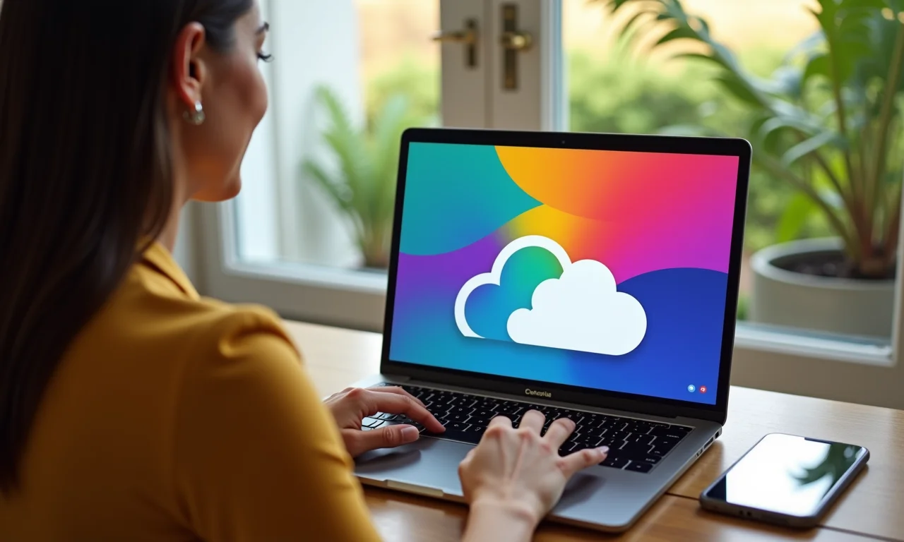 Mulher usando Google Workspace em um laptop moderno.