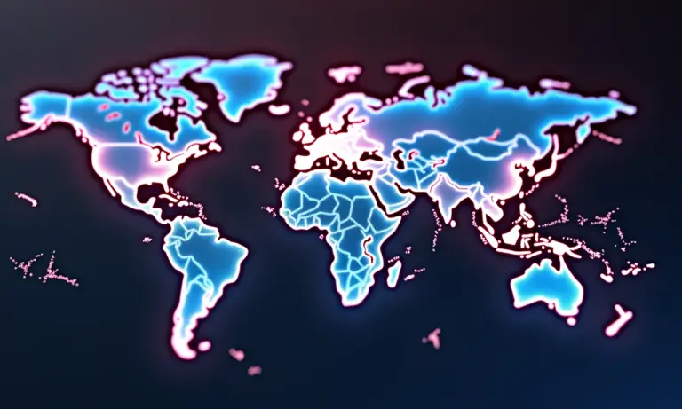 Nós de blockchain interconectados globalmente transmitindo dados digitais.