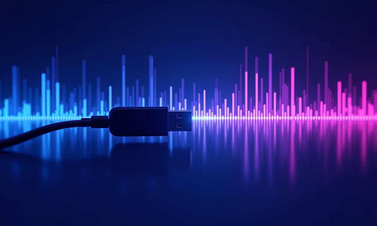 Ondas sonoras abstratas saindo de um conector USB