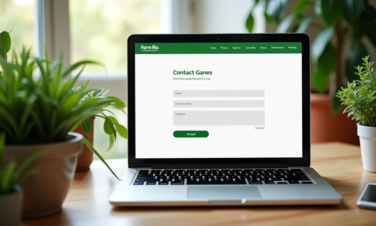 Página de contato de um site exibindo telefone e e-mail, com decoração inspirada no estilo Farm Rio.