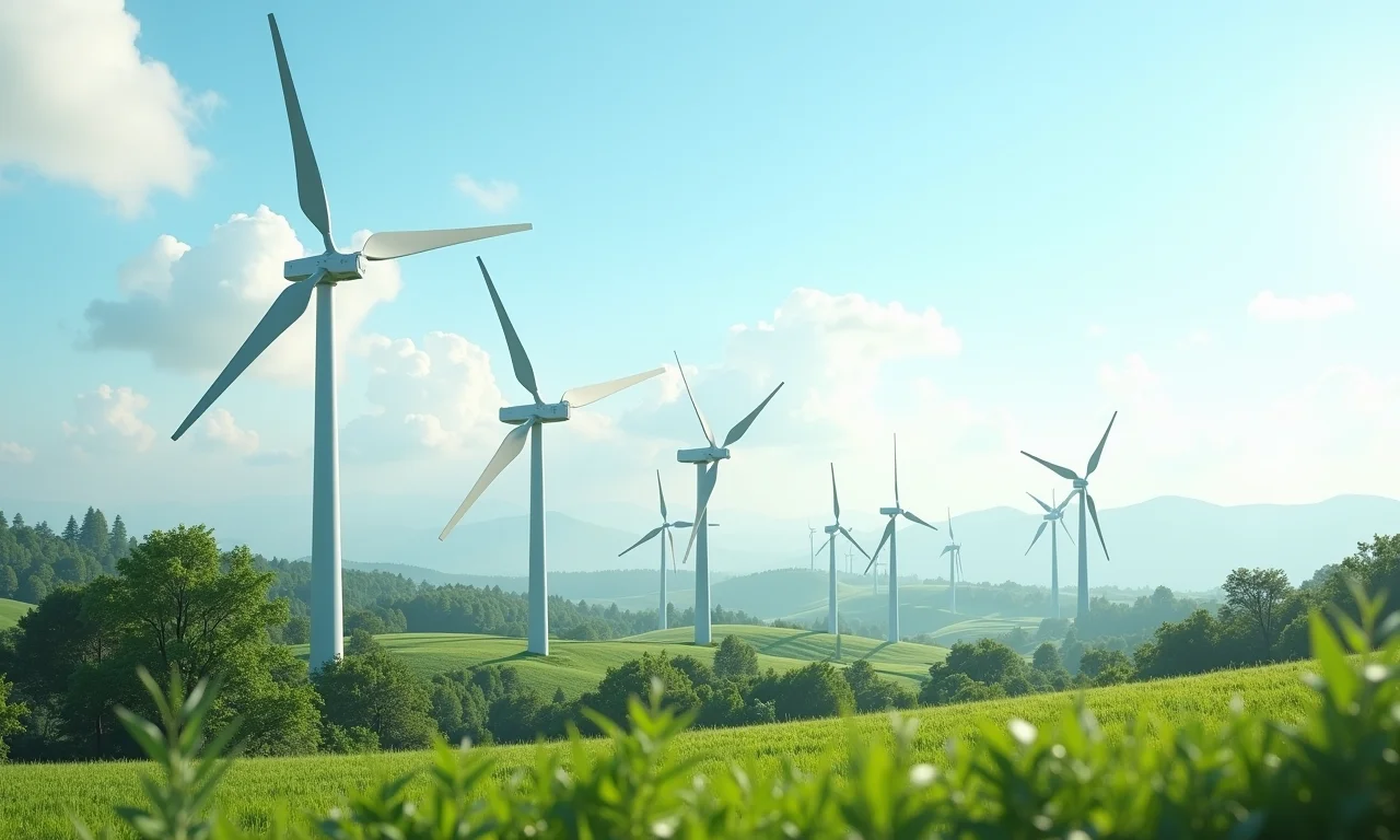 Parque eólico inteligente monitorado por sensores avançados.
