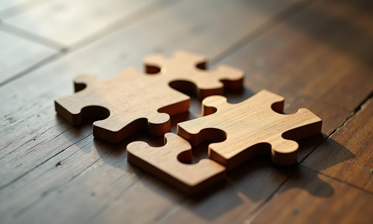 Peças de quebra-cabeça de materiais diferentes, representando herança vs. composição.