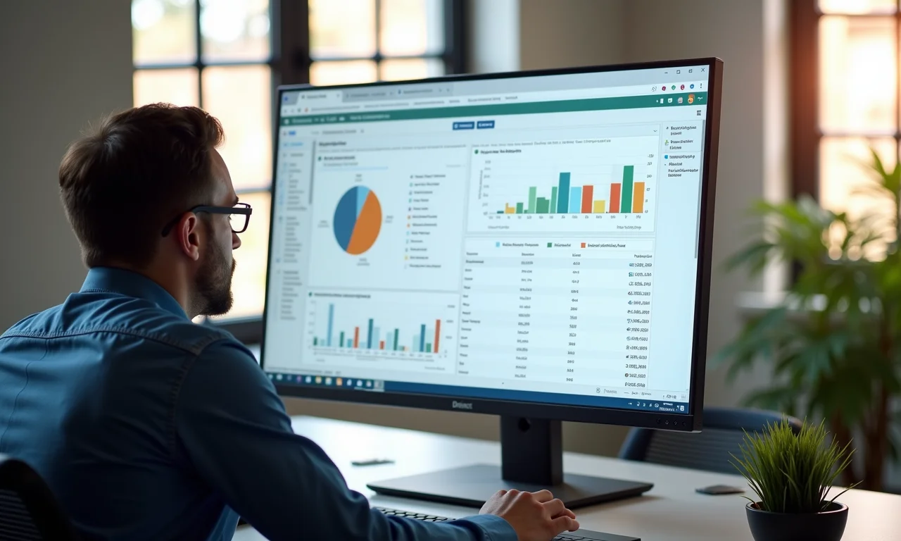 Pessoa analisando relatório DMARC em monitor.