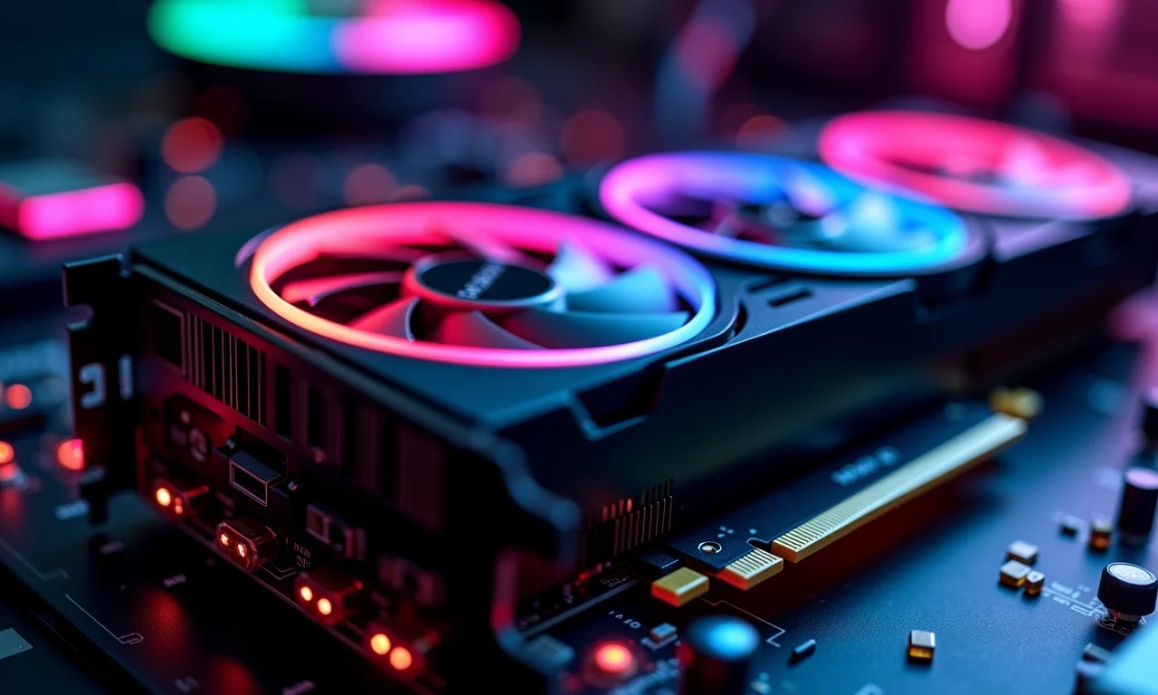 Placa de vídeo de última geração com iluminação RGB vibrante.