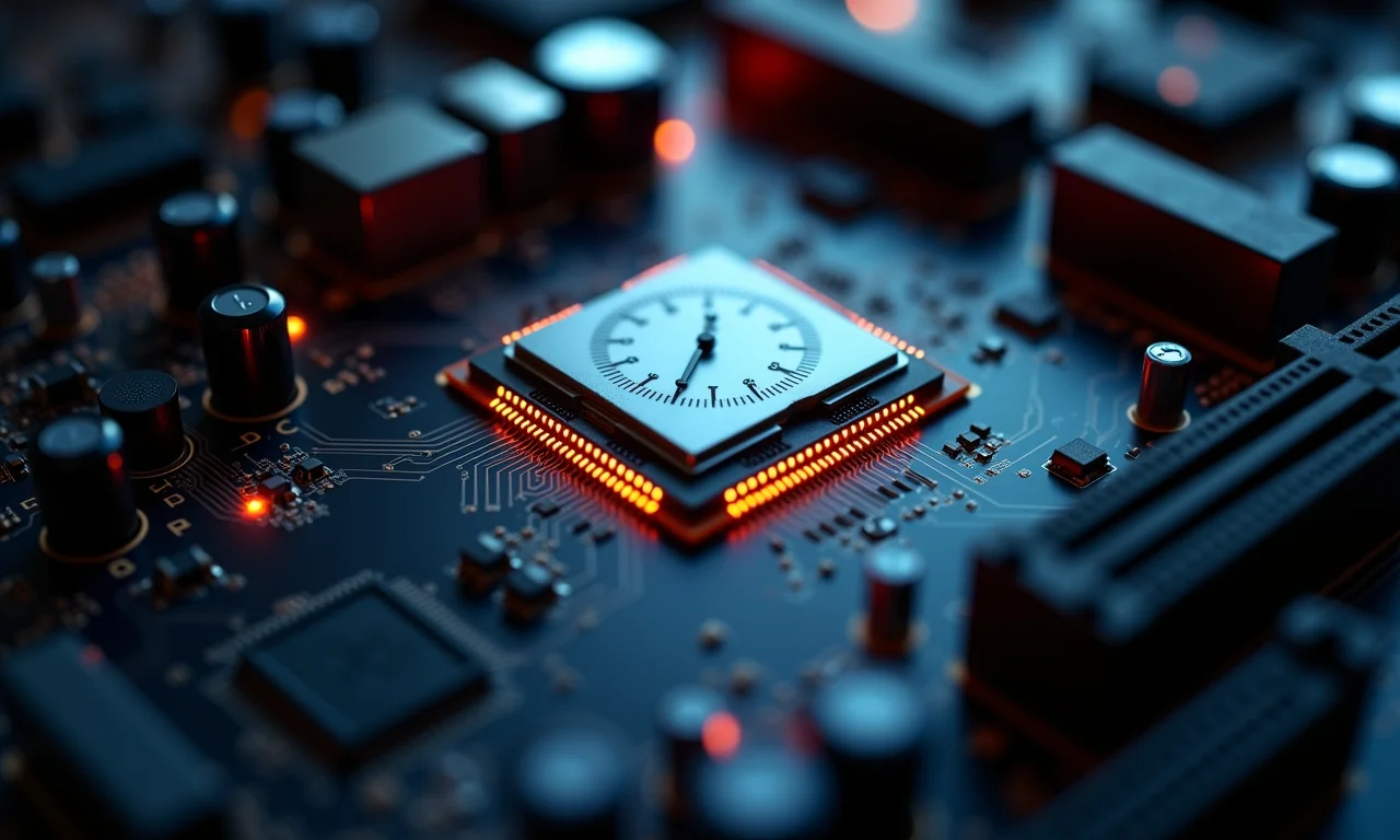 Placa-mãe destacando a área do socket da CPU e a velocidade do clock.