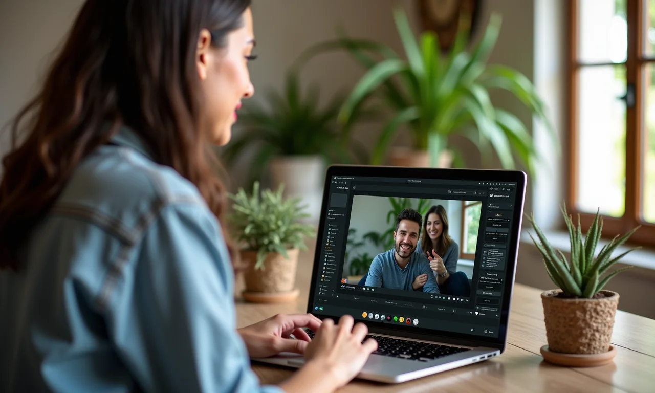 Podcaster usando plataforma de hospedagem intuitiva em laptop.