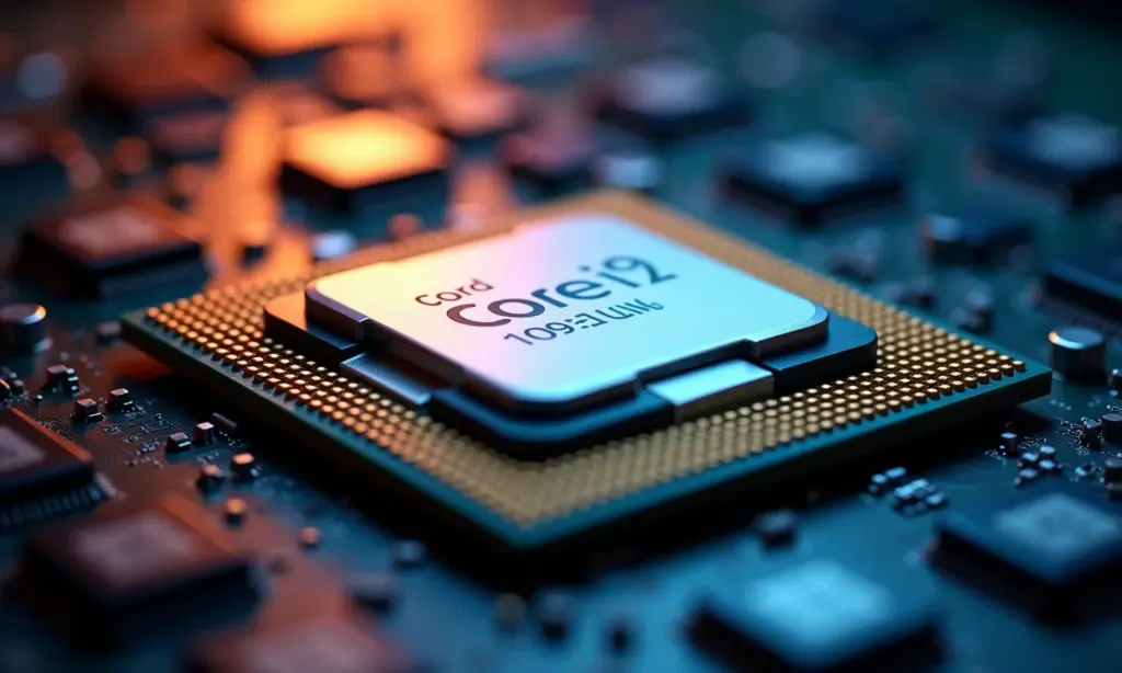 Análise do Core i9-14900KS o Processador Que Leva a Frequência ao Limite Processador Core i9-14900KS em close-up, mostrando detalhes do design.