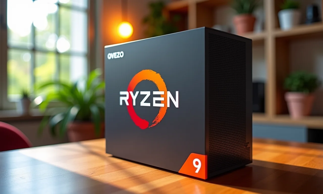 Processador Ryzen 9 7900X em mesa de escritório moderna com design brasileiro vibrante.