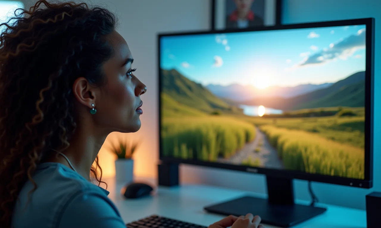 Processamento gráfico aprimorado por IA, exibindo uma paisagem fotorrealista.