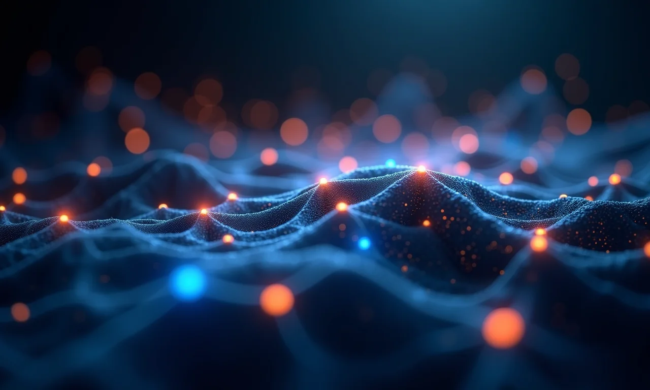 Rede neural com nós brilhantes representando Inteligência Artificial (IA).