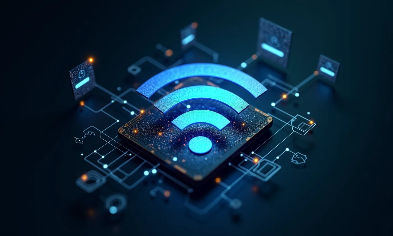 Representação visual das novas tecnologias e funcionalidades do Wi-Fi 7.