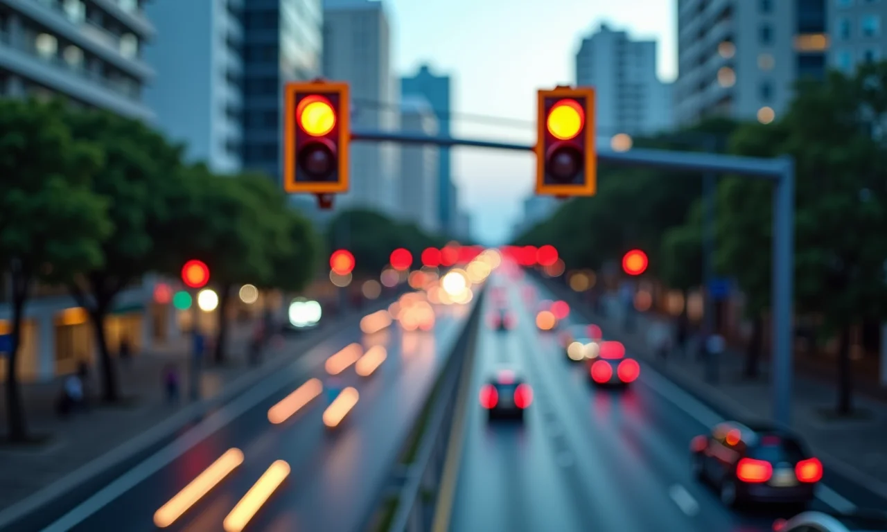 Semáforos digitais controlando o fluxo de dados através do API Gateway, representando o rate limiting.