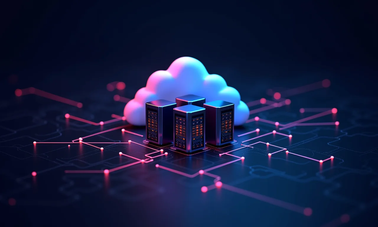 Servidores e data centers interconectados representando Cloud Computing.