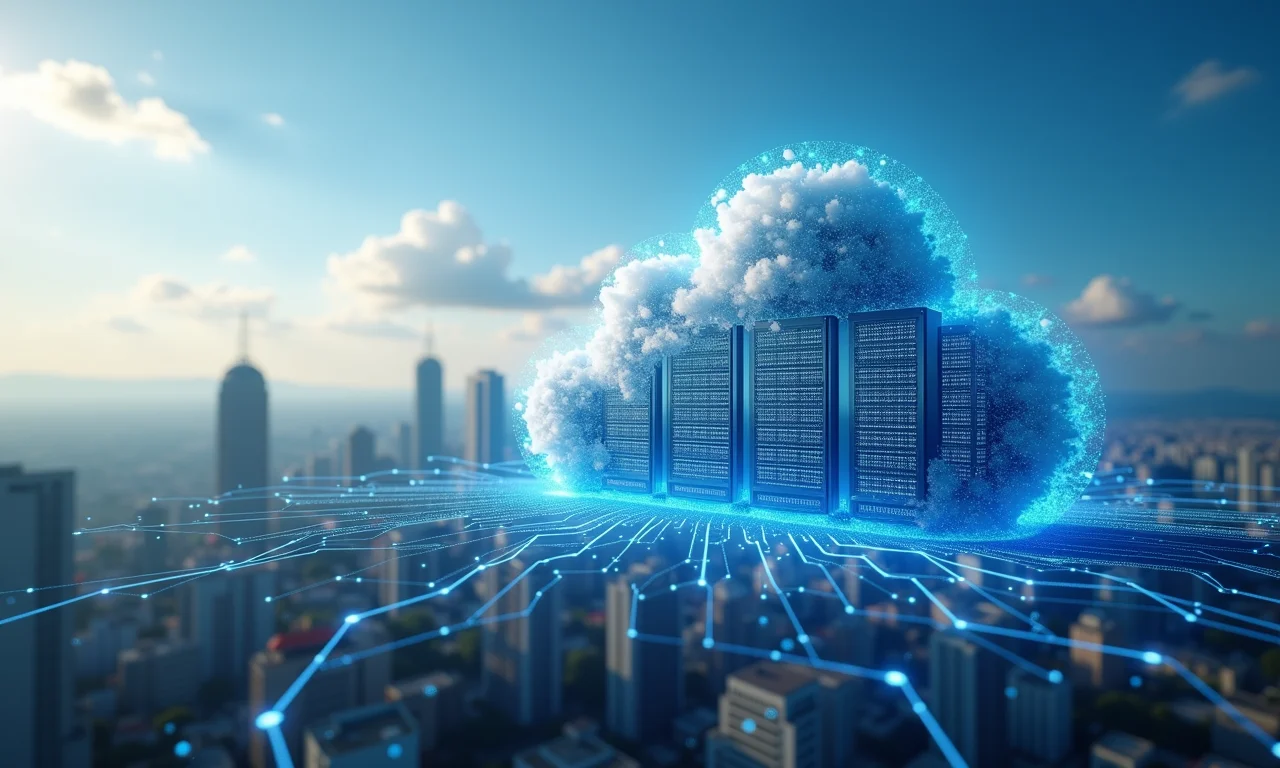 Servidores em nuvem escalando dinamicamente com balanceamento de carga.