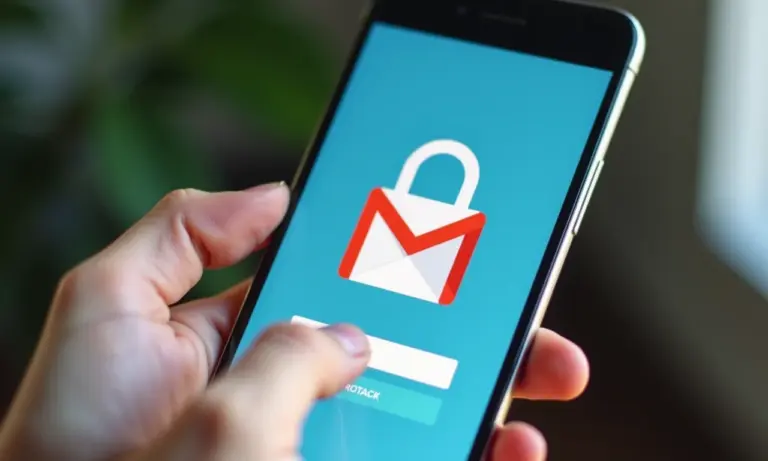 Tela de login do Gmail em um smartphone com um cadeado, representando a segurança da conta.