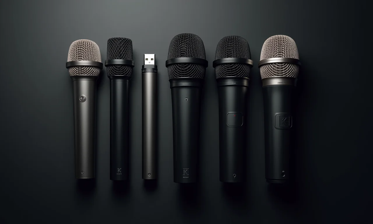 Vários microfones USB lado a lado para comparação