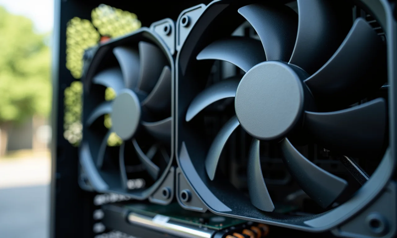 Ventoinhas de PC estrategicamente posicionadas para otimizar o fluxo de ar dentro do gabinete.