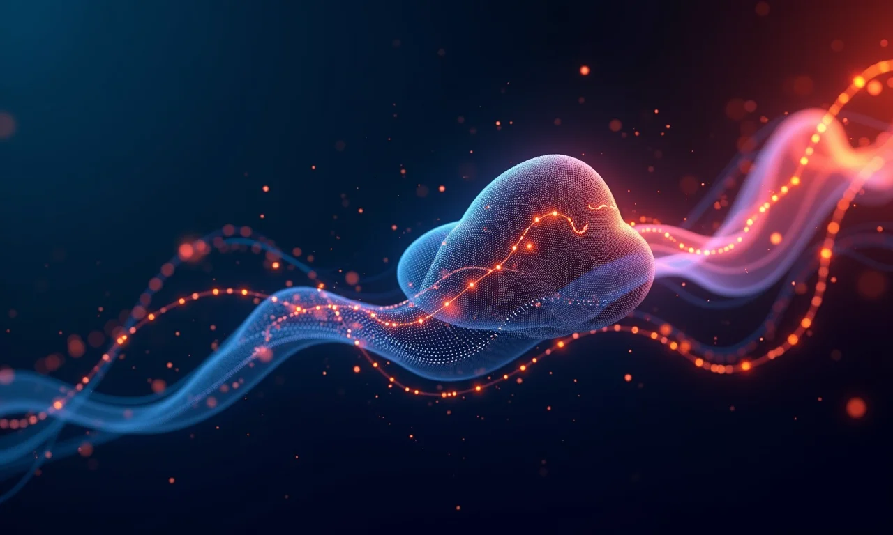 Visualização abstrata de dados com o logo do Amazon S3.