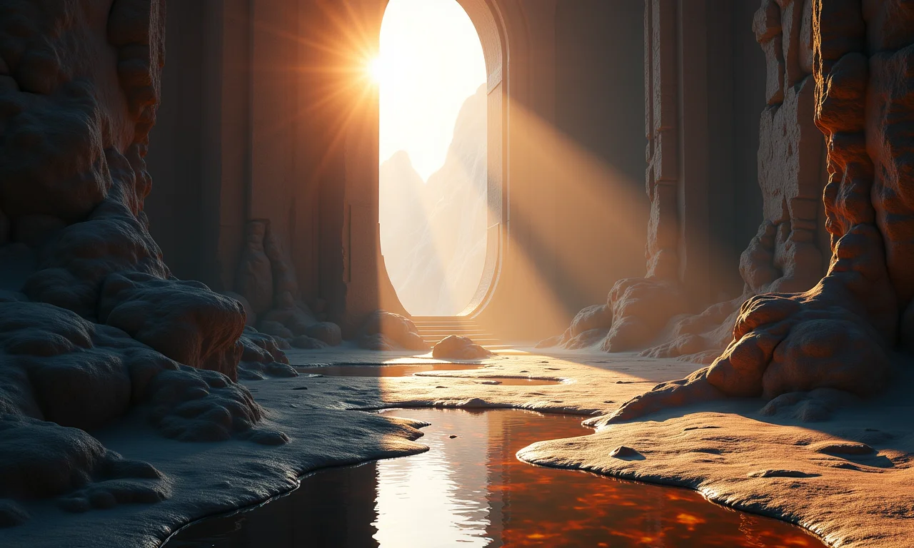 Visualização de Ray Tracing mostrando a interação da luz em um ambiente de jogo complexo.