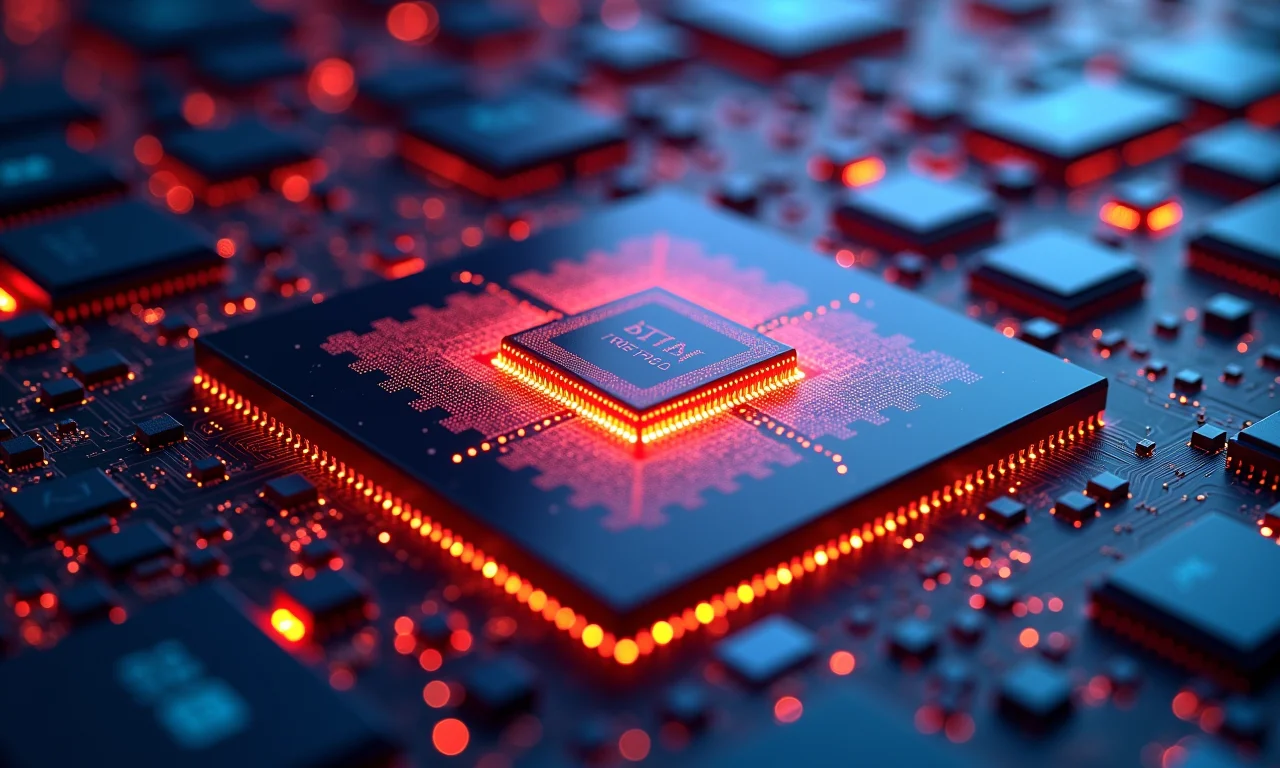 Visualização microscópica de chiplets modulares formando um poderoso núcleo de processador.