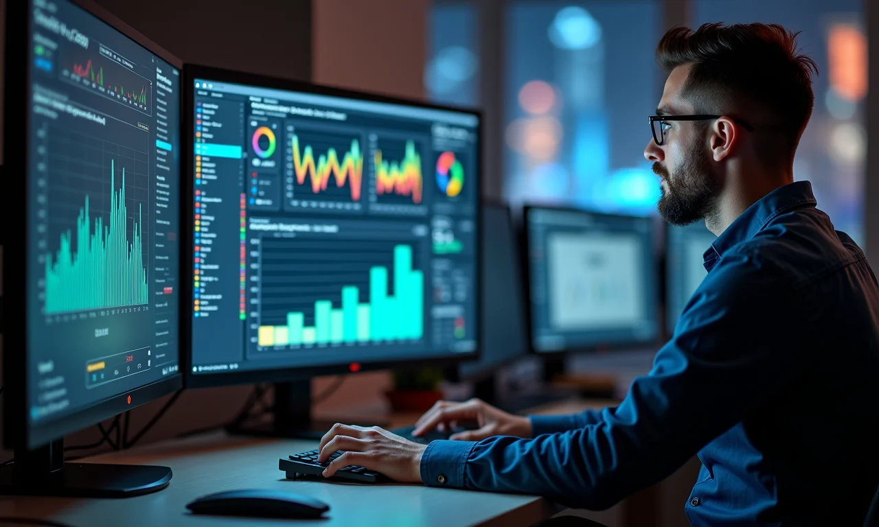 Web developer usando ferramentas de análise de dados, compatibilidade de software.