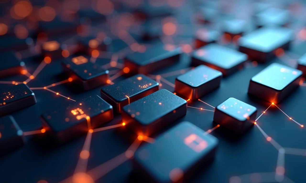 Blocos digitais interconectados representando smart contracts