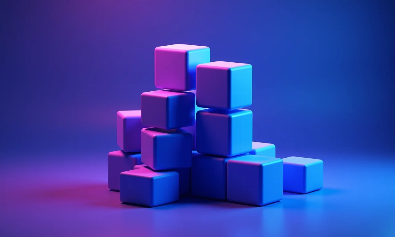 Blocos digitais sendo adicionados a uma pilha.