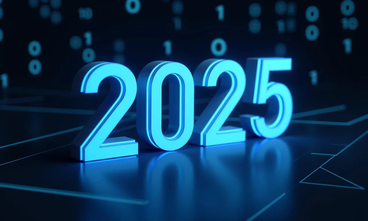 Calendário futurista com ano 2025 em destaque
