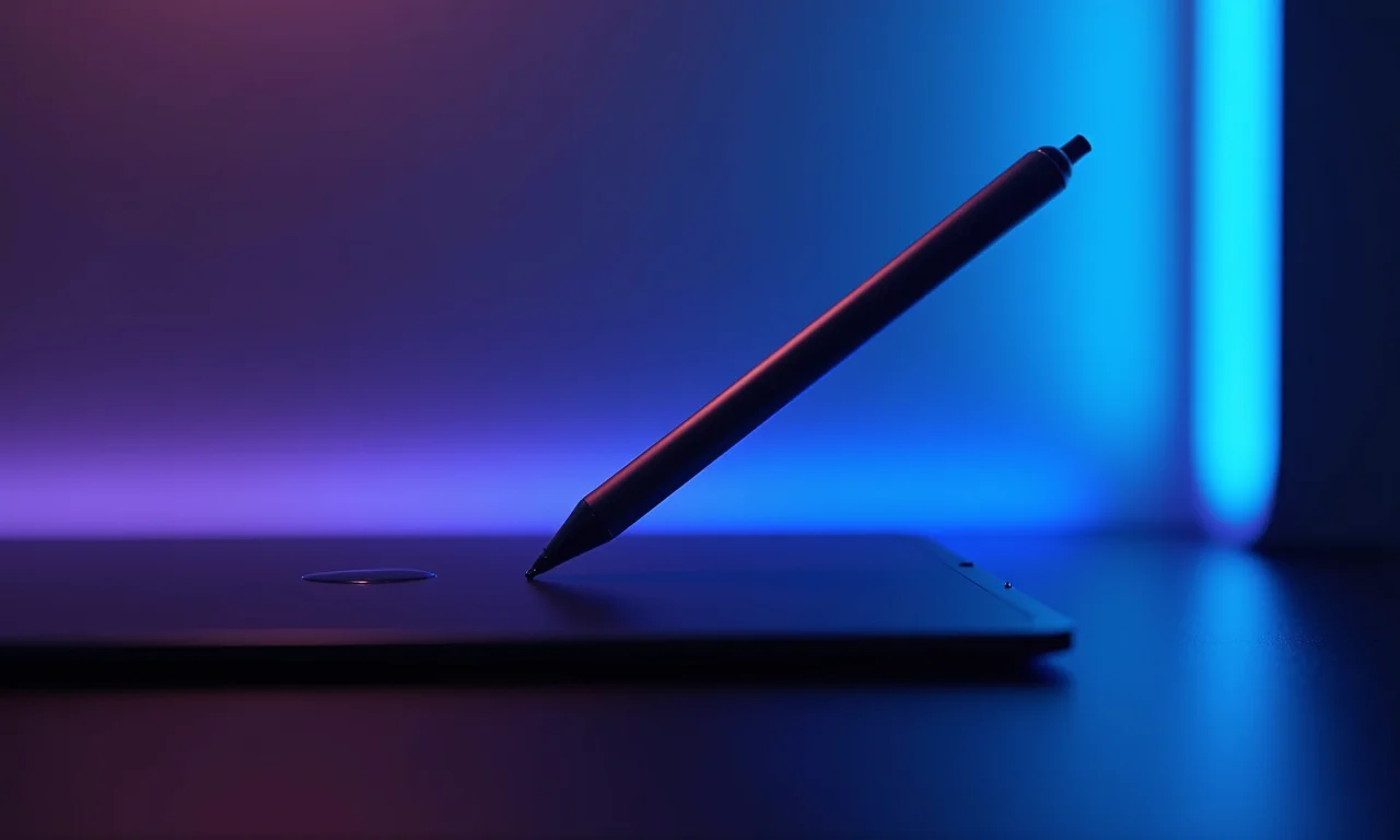 Caneta stylus moderna flutuando sobre iPad Pro.