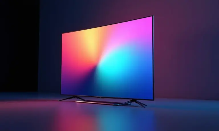 Close-up da tela de TV QD-OLED mostrando cores vibrantes e contraste superior.