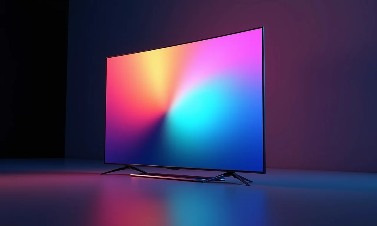 Close-up da tela de TV QD-OLED mostrando cores vibrantes e contraste superior.