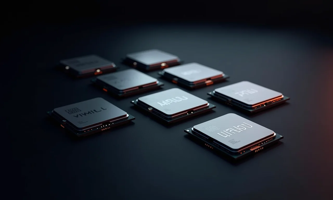 Comparativo visual de diversos processadores de alto desempenho.