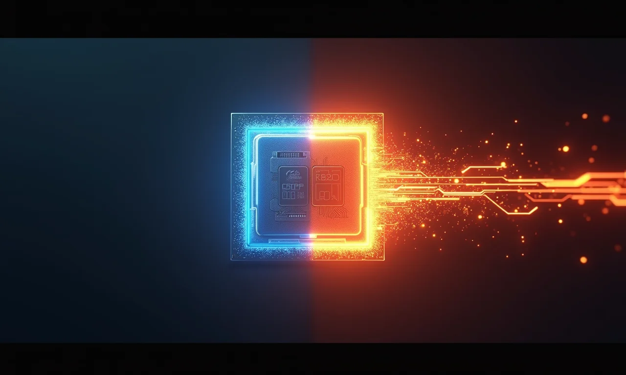Comparativo visual de um CPU eficiente versus um CPU sobreaquecido.