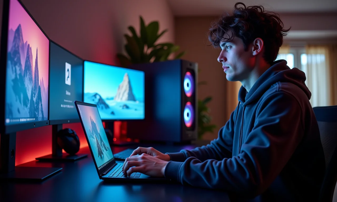 Comparativo visual entre laptop e desktop para streaming.